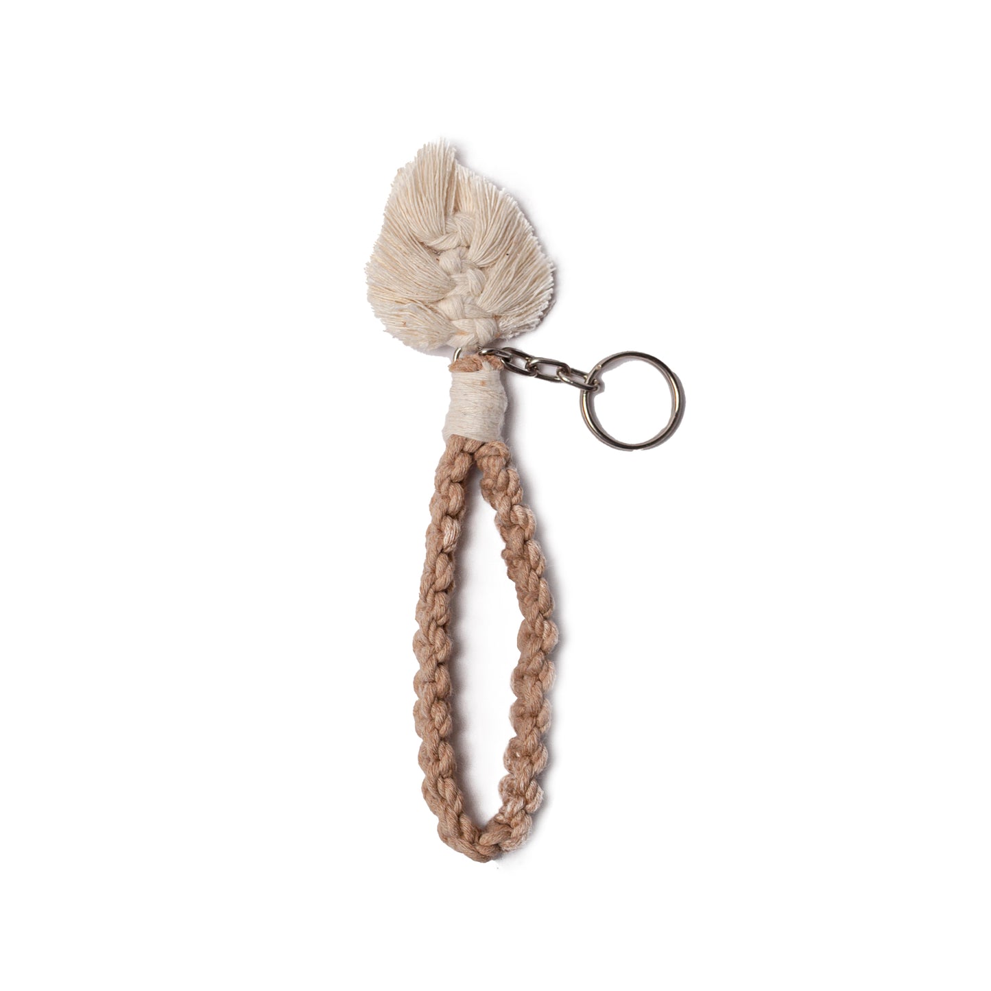 Handwoven Leaf Keychain-Ivory/Tan