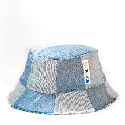 SOULITUDE Denim Patchwork Bucket Hat- One Size
