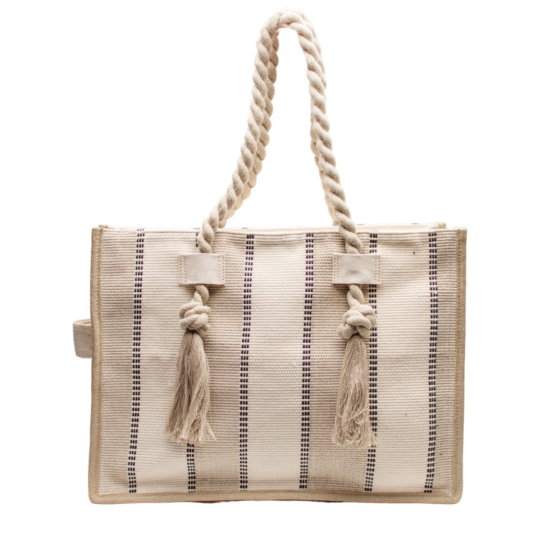 Brisa Tote Bag- Beige/White