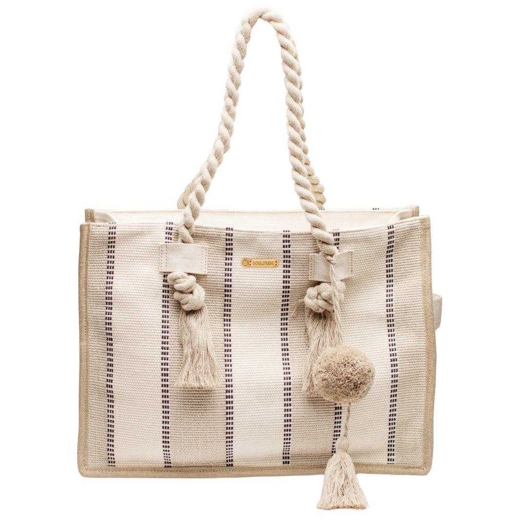 Brisa Tote Bag- Beige/White